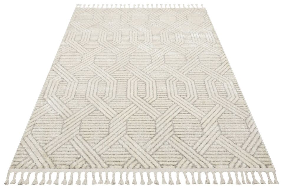 Vogue 10502D - Açık Gri Krem Yumuşak Dokulu Halı 100x300
