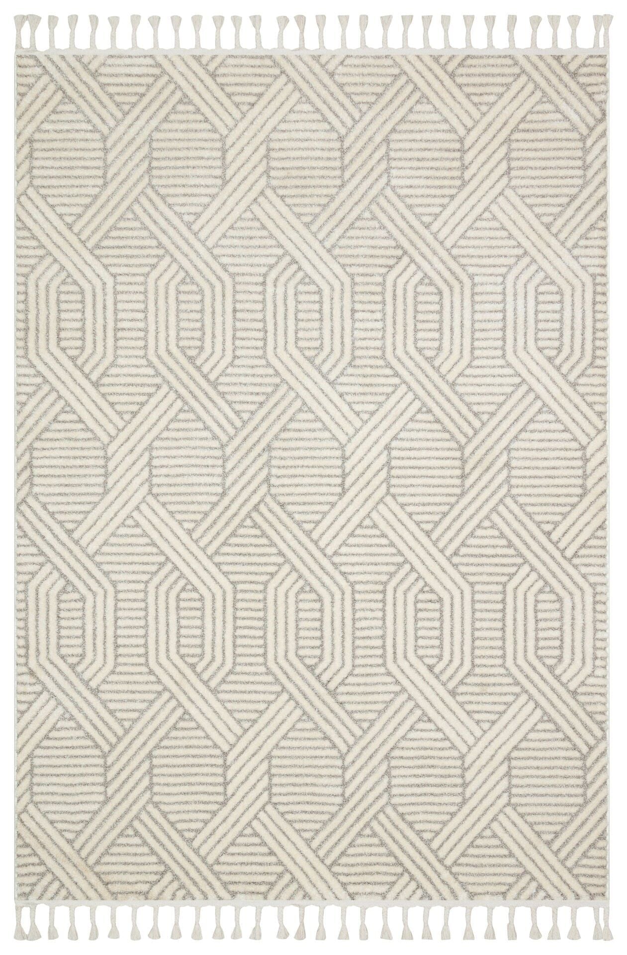 Vogue 10502D - Açık Gri Krem Yumuşak Dokulu Halı 80x300