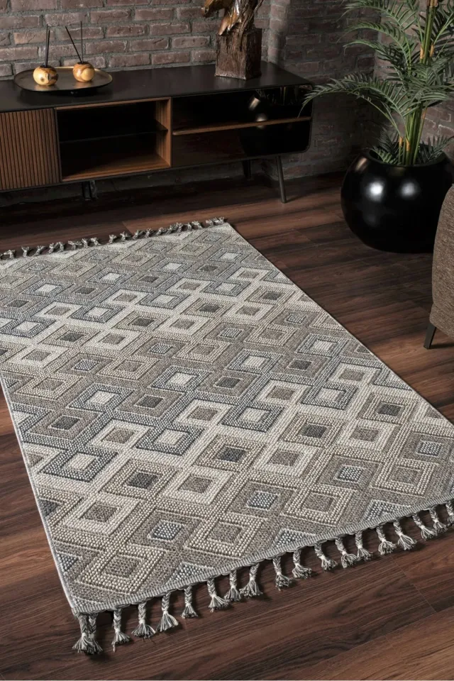 Natura 9962 Krem Bej Gri Bukle Halı
