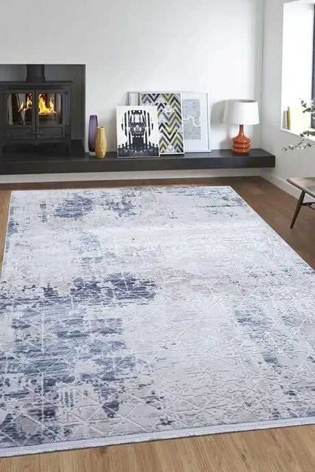 Hesna A0002 Krem Gri Mavi Akrilik Halı