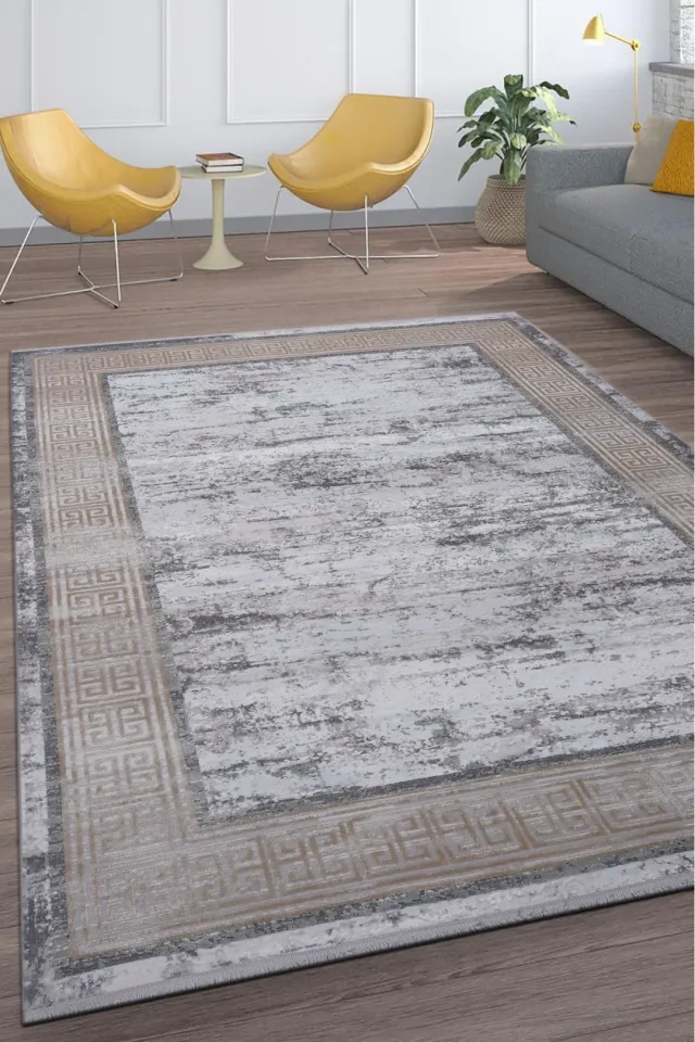 Holl 4813 Krem Gri Bej Art Deco Akrilik Halı