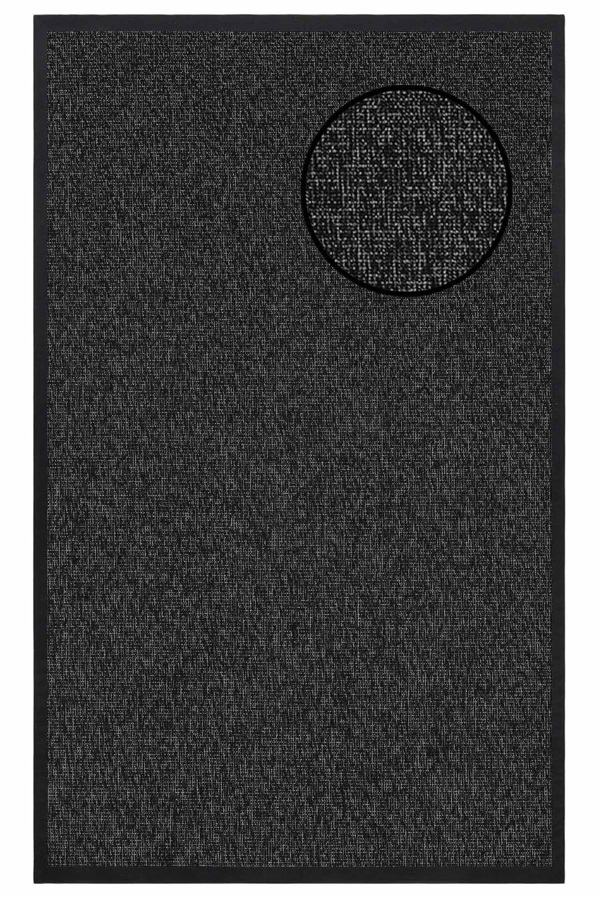 1662 Antrasit Düz Dokulu Sisal Halı Siyah Bordür - 80x300