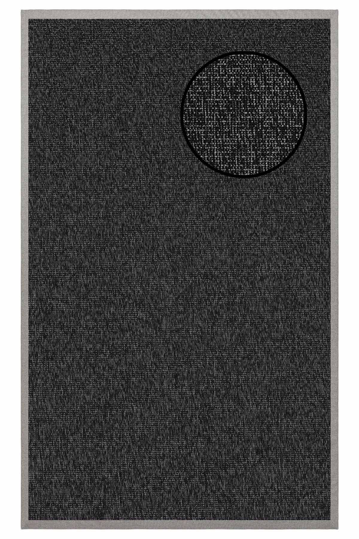 1662 Antrasit Düz Dokulu Sisal Halı Gri Bordür - 100x200