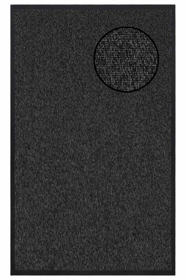 1662 Antrasit Düz Dokulu Sisal Halı Siyah Bordür - 100x200