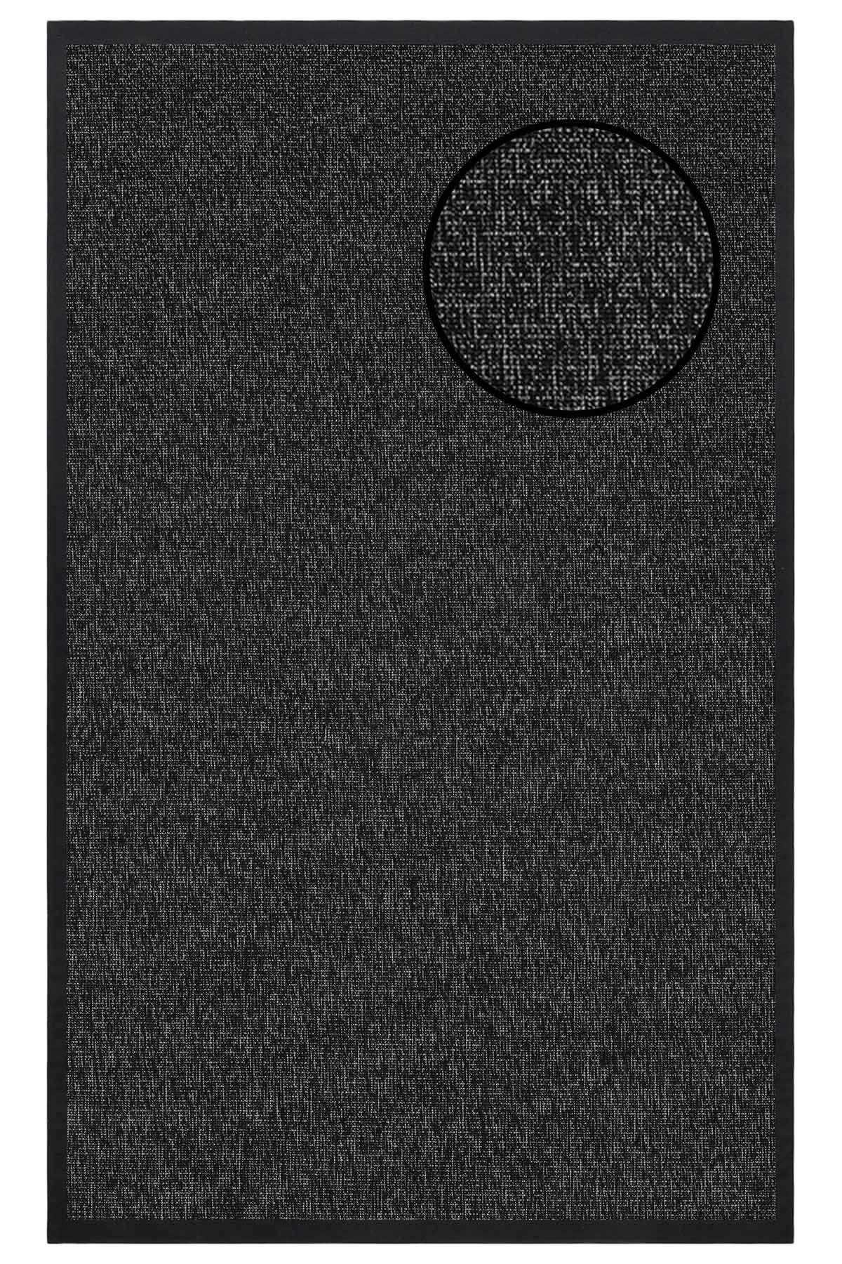 1662 Antrasit Düz Dokulu Sisal Halı Siyah Bordür - 100x300