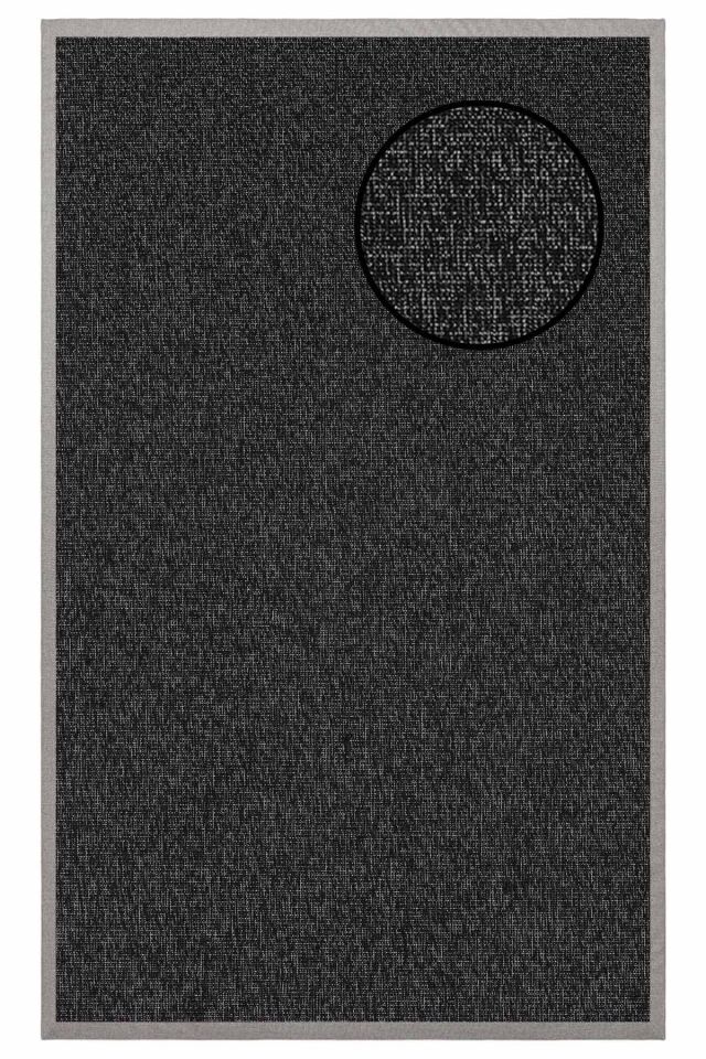 1662 Antrasit Düz Dokulu Sisal Halı Gri Bordür - 160x230