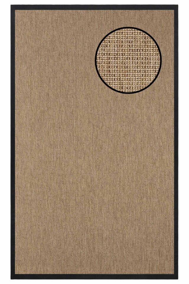 2662 Bej Düz Dokulu Sisal Halı Siyah Bordür - 80x150