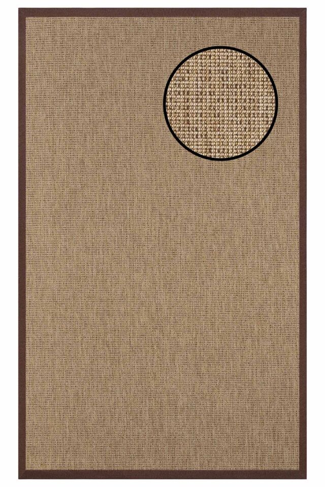 2662 Bej Düz Dokulu Sisal Halı Kahve Bordür - 100x200