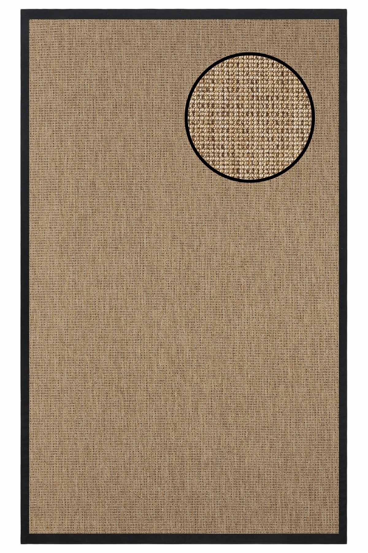 2662 Bej Düz Dokulu Sisal Halı Siyah Bordür - 100x200