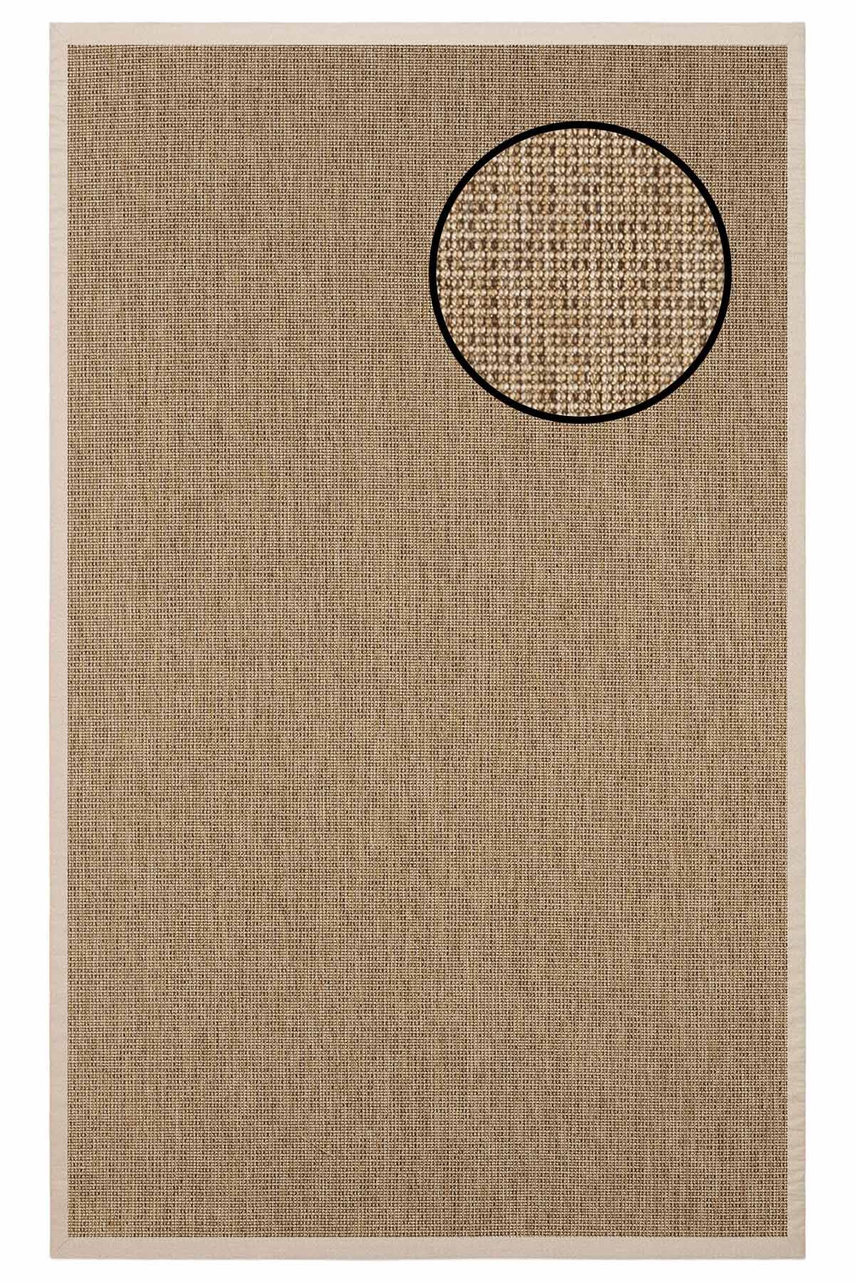 2662 Bej Düz Dokulu Sisal Halı Bej Bordür - 100x300