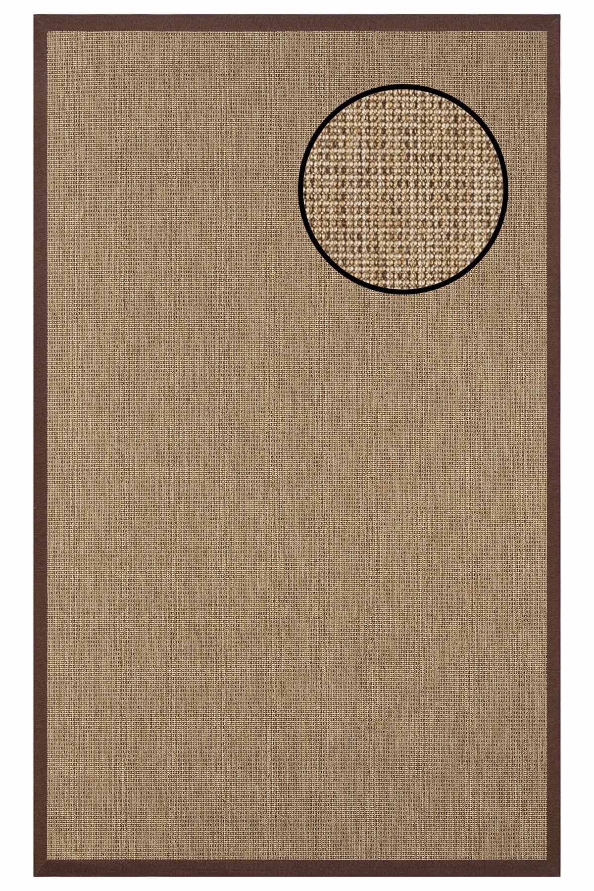 2662 Bej Düz Dokulu Sisal Halı Kahve Bordür - 120x180