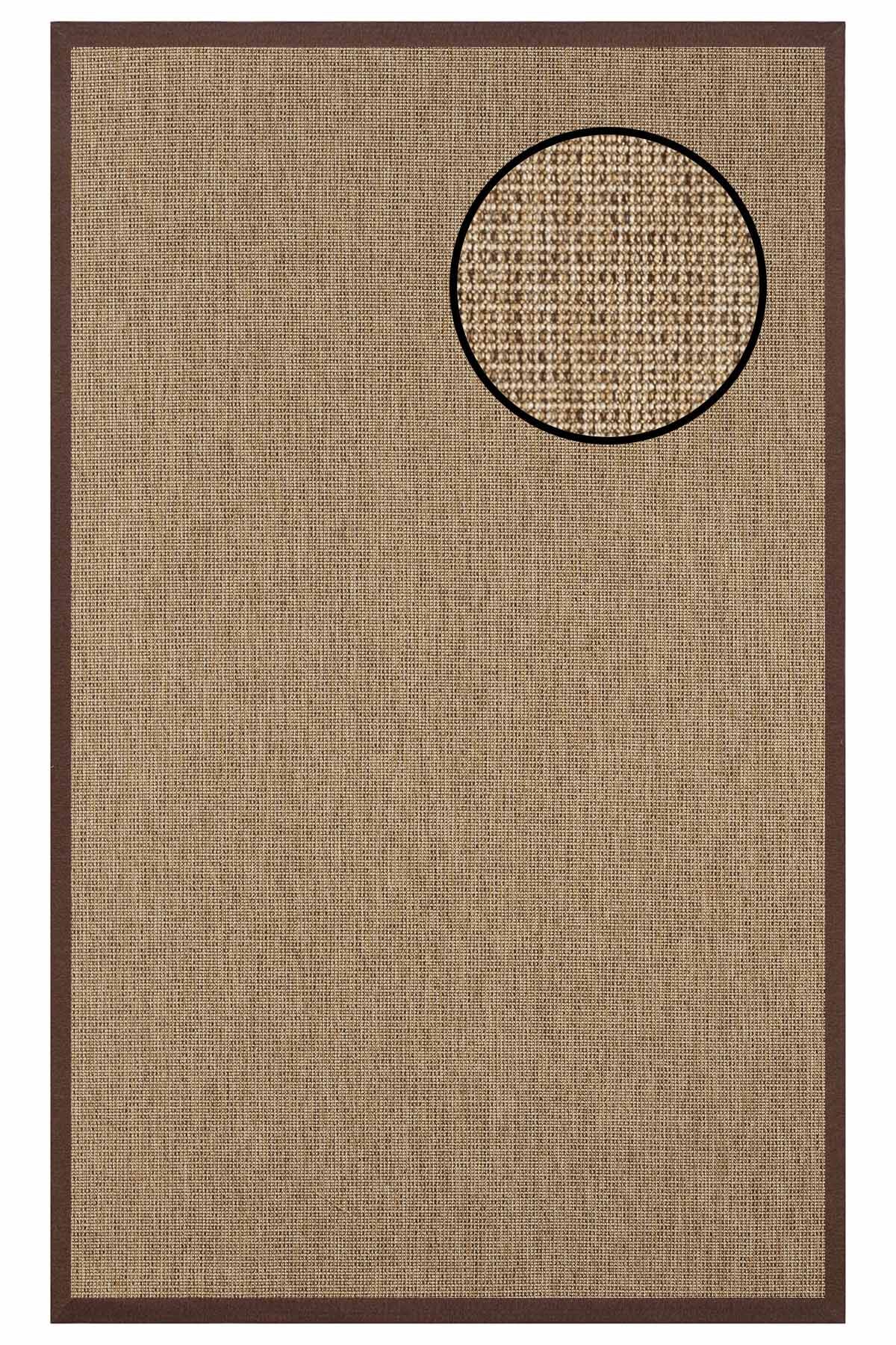 2662 Bej Düz Dokulu Sisal Halı Kahve Bordür - 160x230