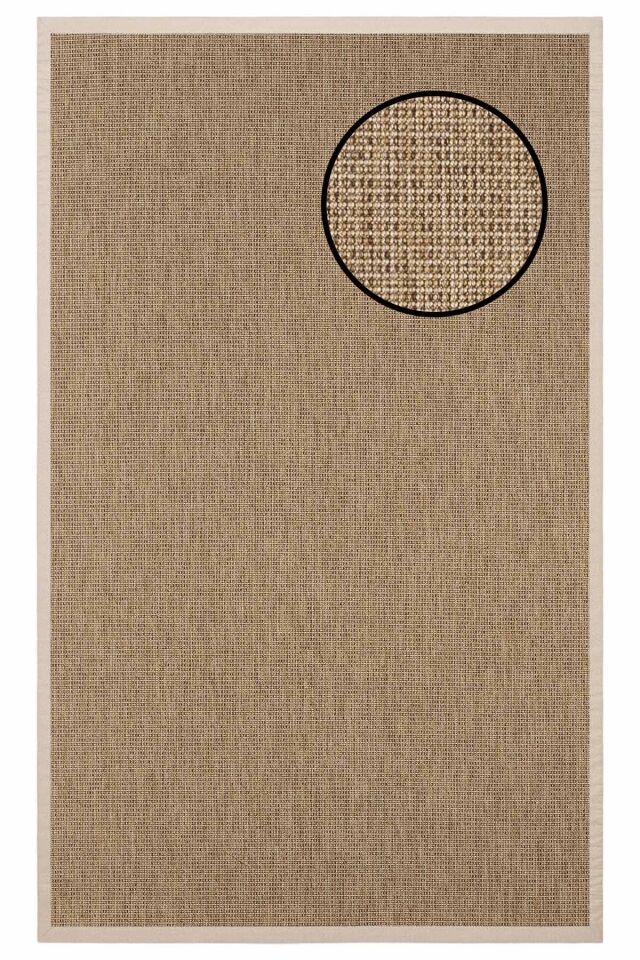 2662 Bej Düz Dokulu Sisal Halı Bej Bordür - 200x290