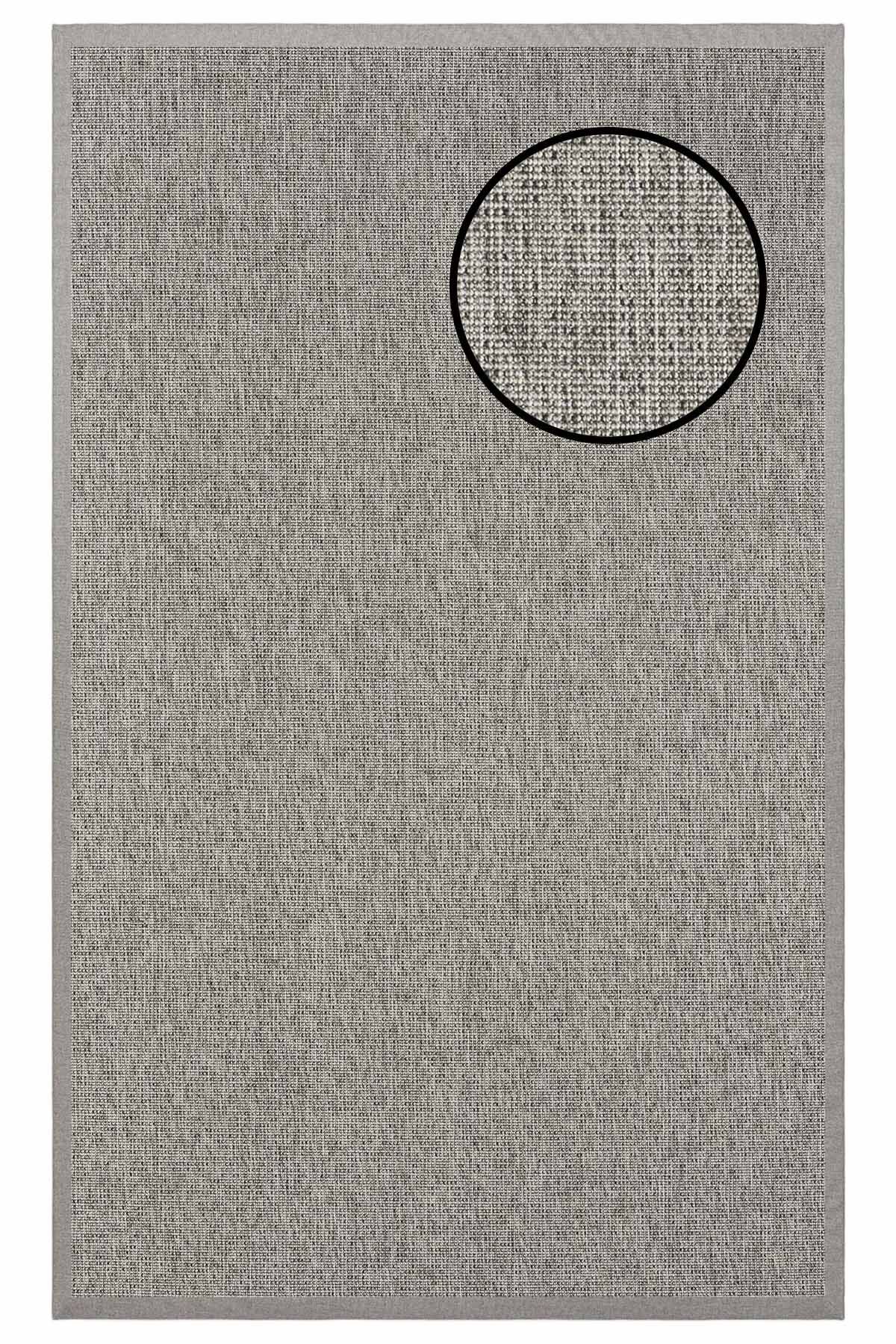 3662 Gri Düz Dokulu Sisal Halı Gri Bordür - 80x300