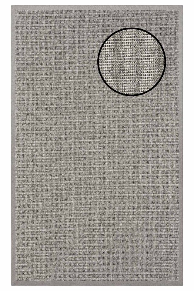 3662 Gri Düz Dokulu Sisal Halı Gri Bordür - 100x200