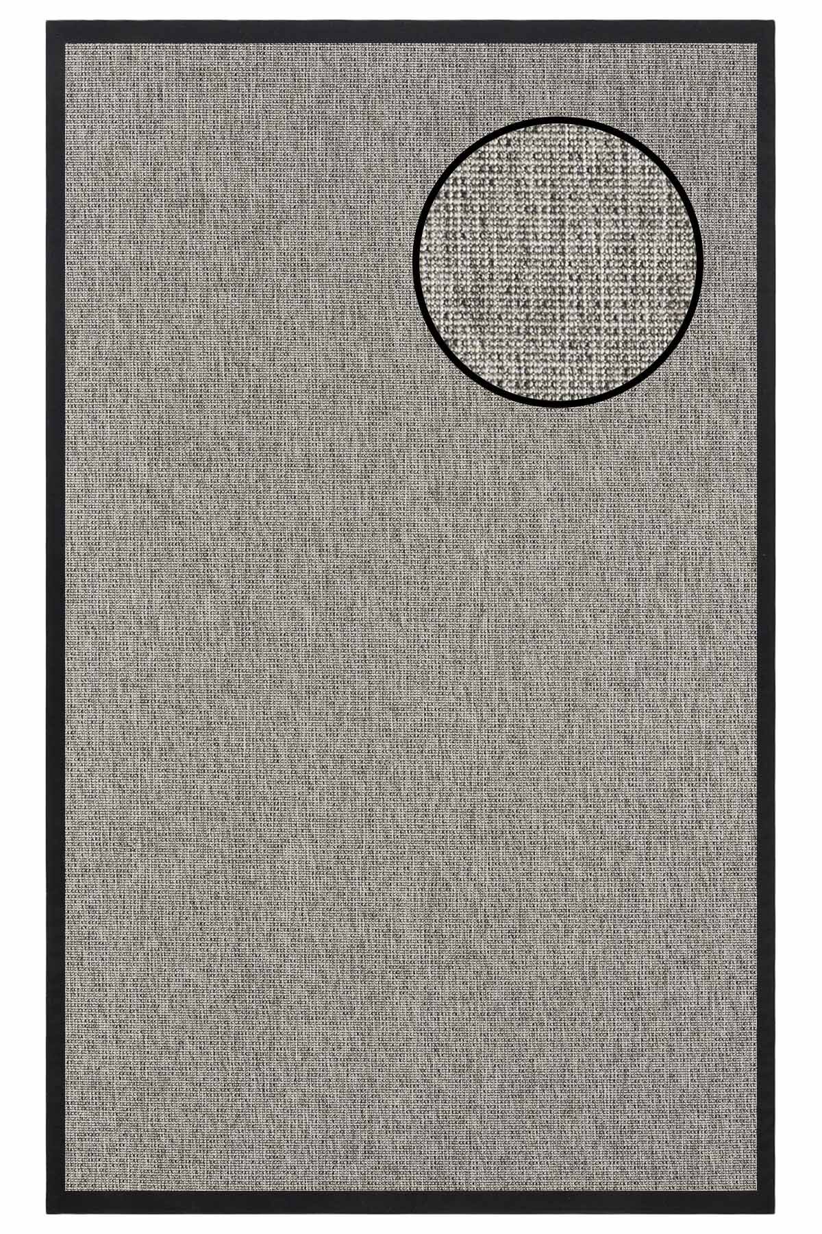 3662 Gri Düz Dokulu Sisal Halı Siyah Bordür - 100x300