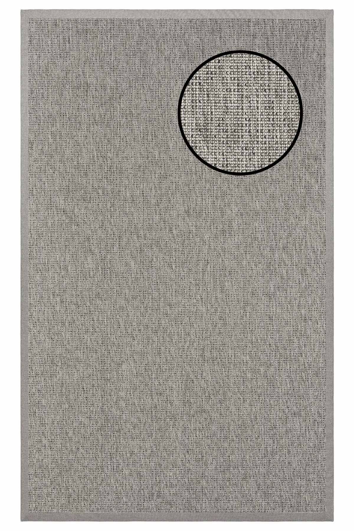 3662 Gri Düz Dokulu Sisal Halı Gri Bordür - 120x180