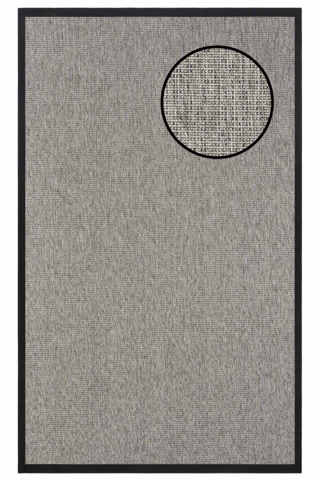 3662 Gri Düz Dokulu Sisal Halı Siyah Bordür - 120x180