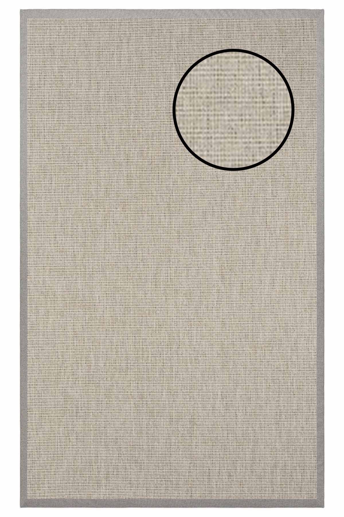 4662 Krem Düz Dokulu Sisal Halı Gri Bordür - 80x300