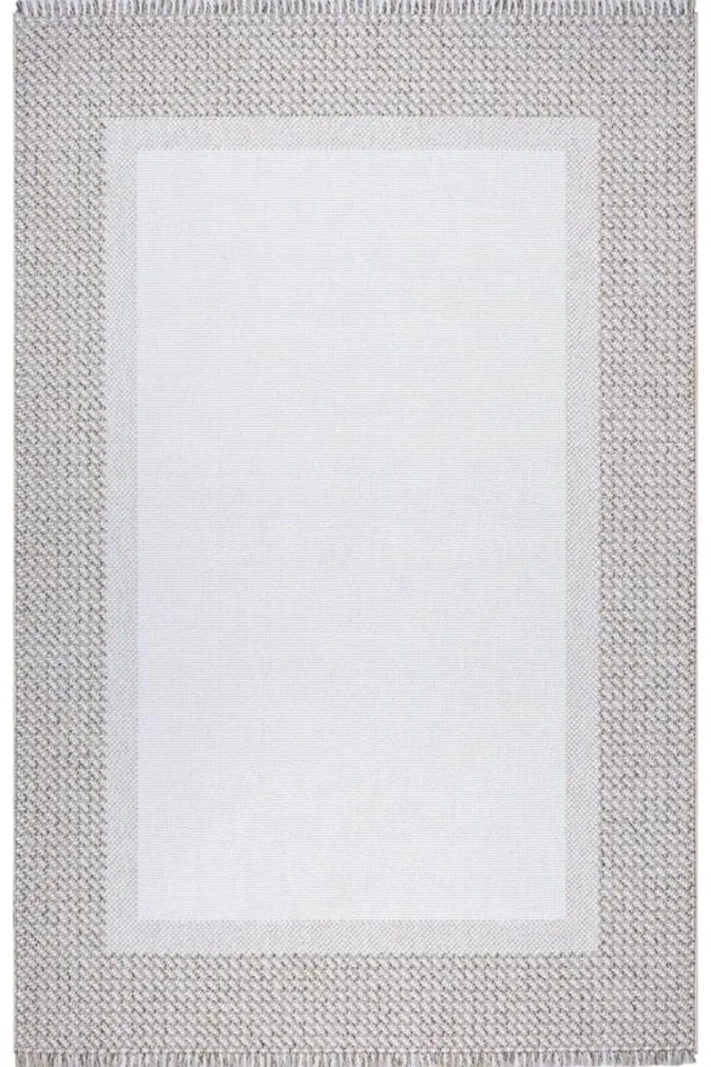 Lora Plus 3749 Beyaz Gri Yumuşak Dokulu Halı