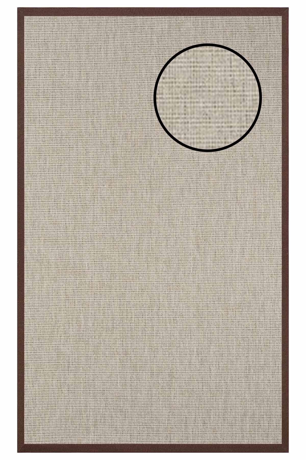 4662 Krem Düz Dokulu Sisal Halı Kahve Bordür - 100x300