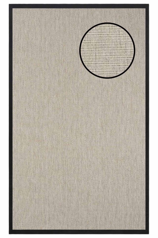 4662 Krem Düz Dokulu Sisal Halı Siyah Bordür - 100x300