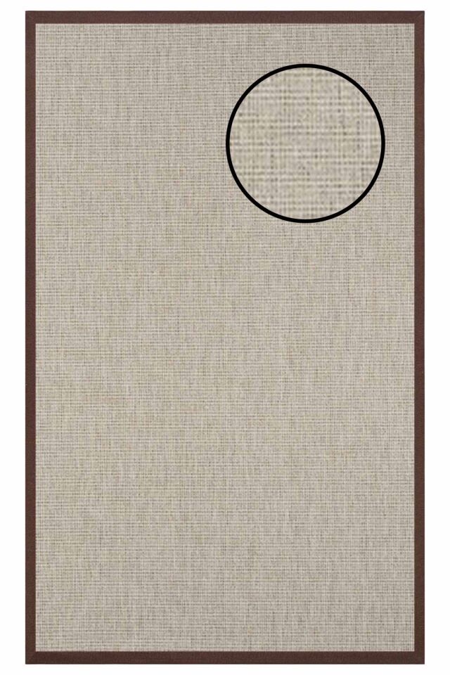 4662 Krem Düz Dokulu Sisal Halı Kahve Bordür - 200x290