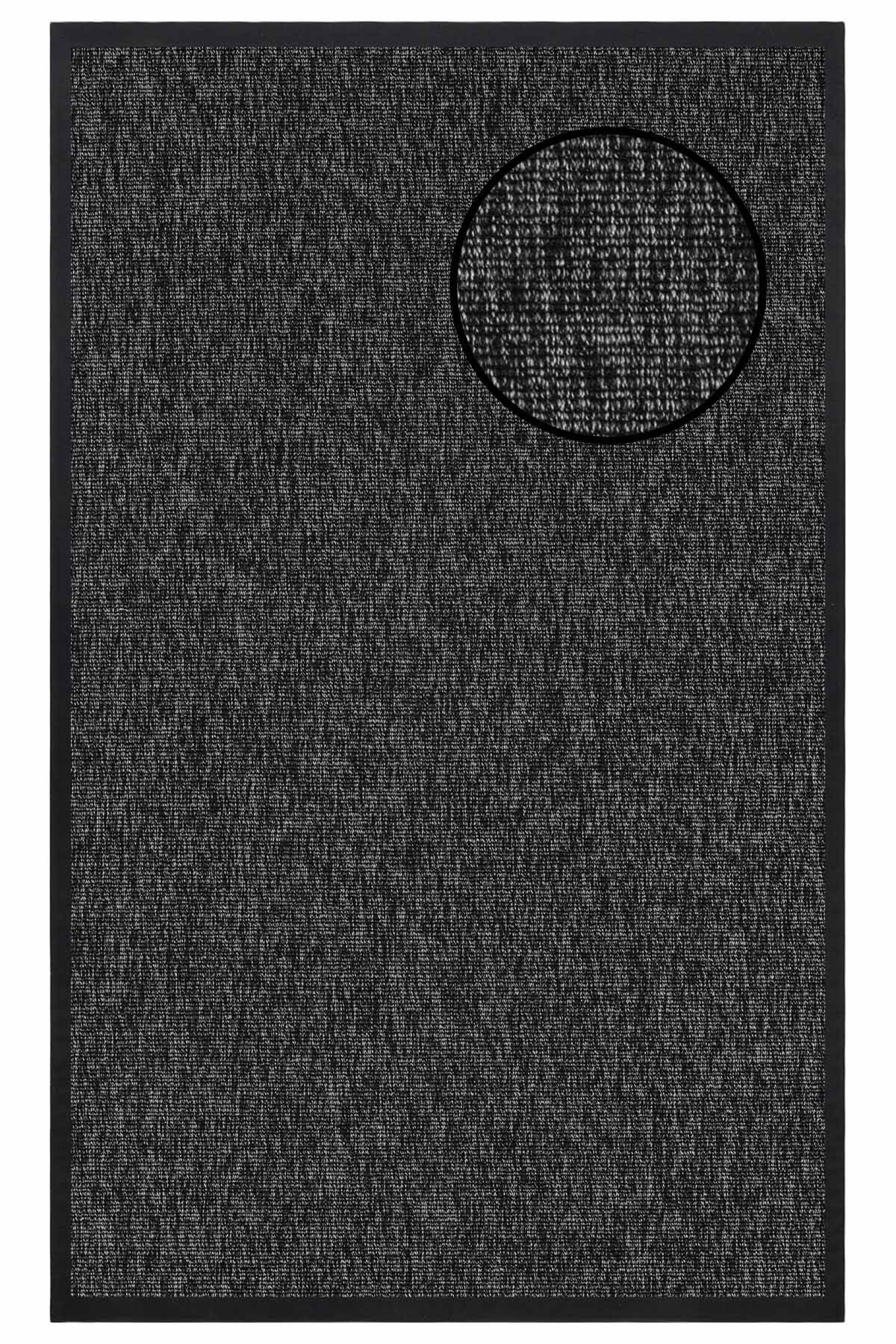 1663 Antrasit Düz Dokulu Sisal Halı Siyah Bordür - 100x300