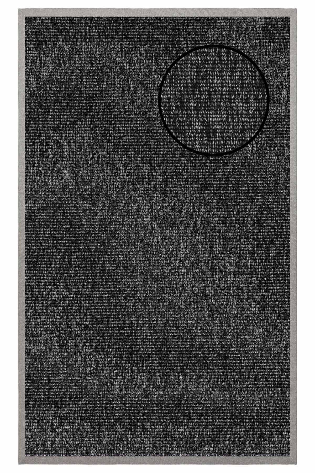 1663 Antrasit Düz Dokulu Sisal Halı Gri Bordür - 120x180