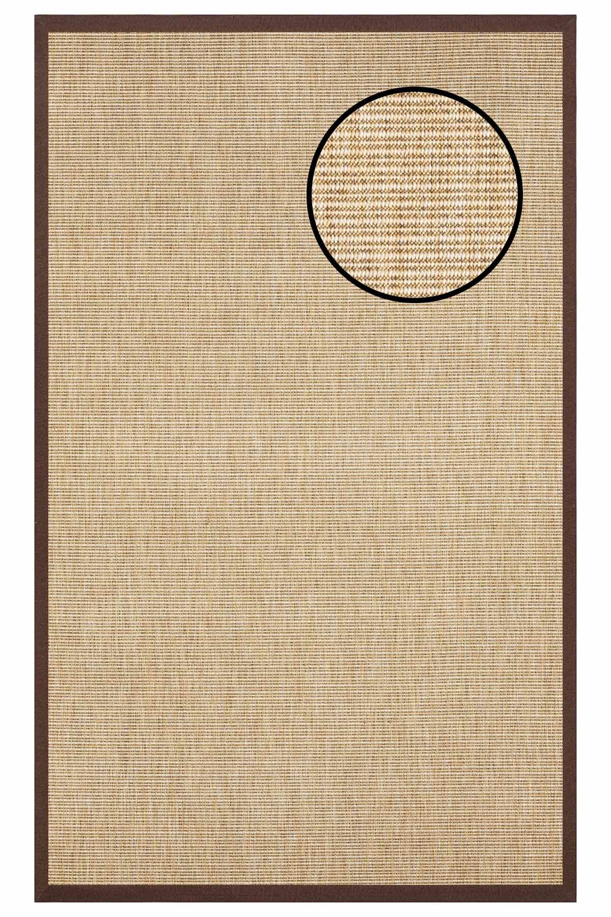 2663 Bej Düz Dokulu Sisal Halı Kahve Bordür - 80x300