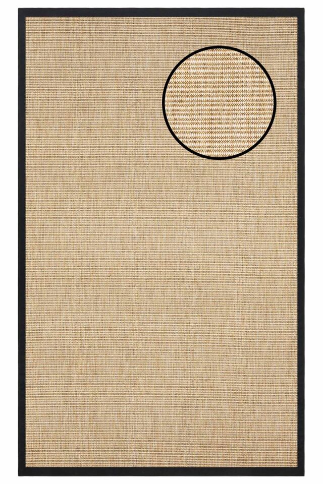 2663 Bej Düz Dokulu Sisal Halı Siyah Bordür - 80x300