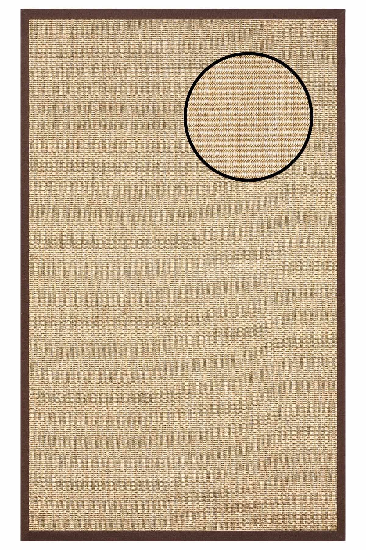 2663 Bej Düz Dokulu Sisal Halı Kahve Bordür - 100x300