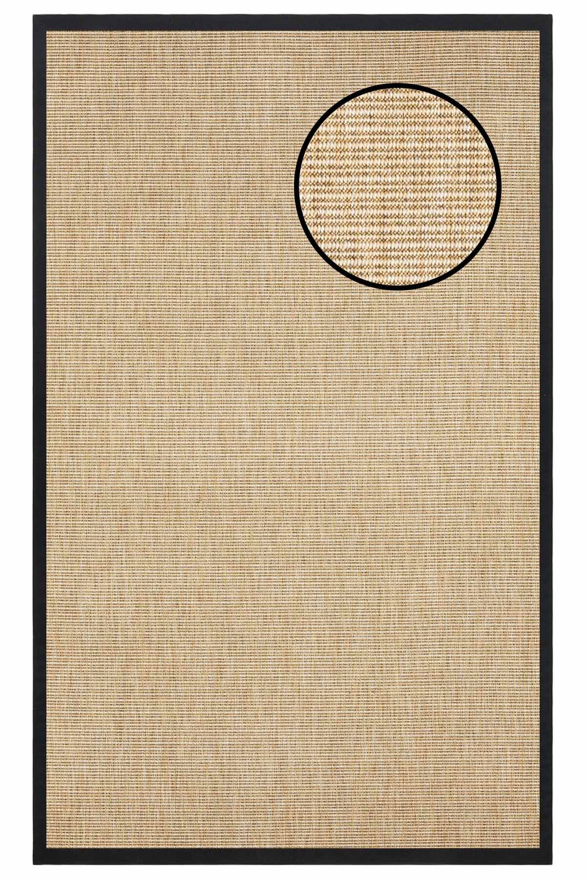 2663 Bej Düz Dokulu Sisal Halı Siyah Bordür - 100x300