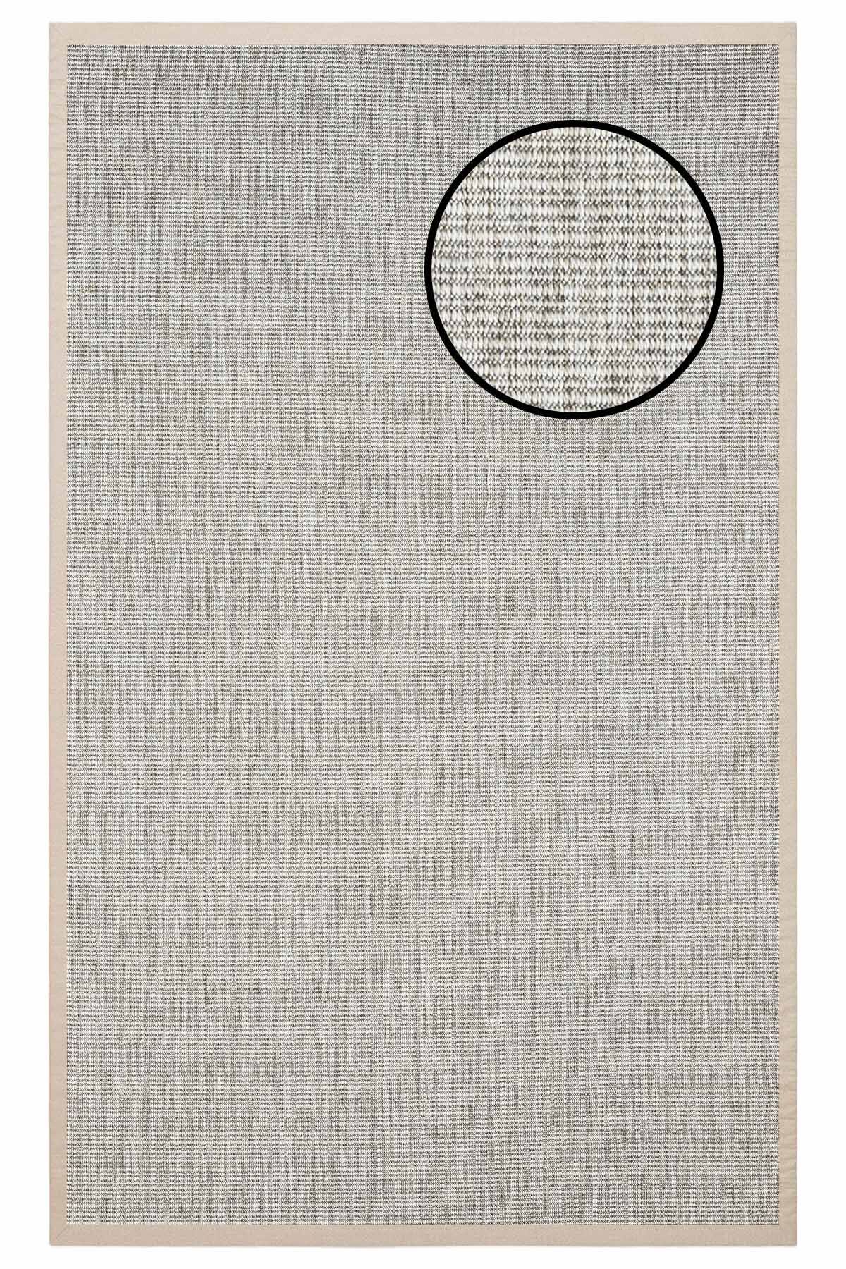 3663 Gri Düz Dokulu Sisal Halı Bej Bordür - 80x300