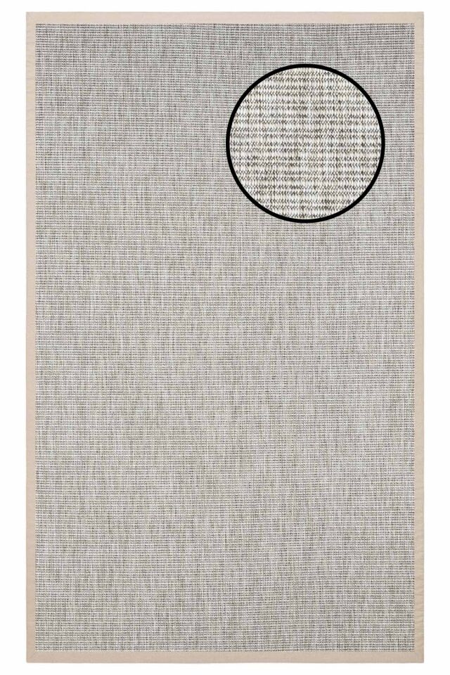 3663 Gri Düz Dokulu Sisal Halı Bej Bordür - 80x300