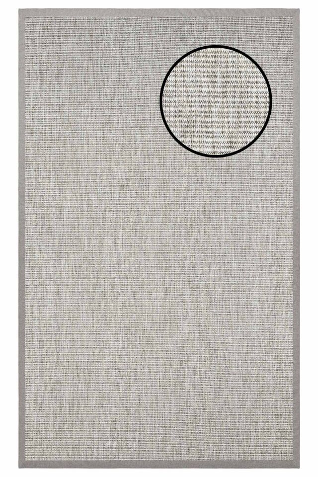 3663 Gri Düz Dokulu Sisal Halı Gri Bordür - 80x300