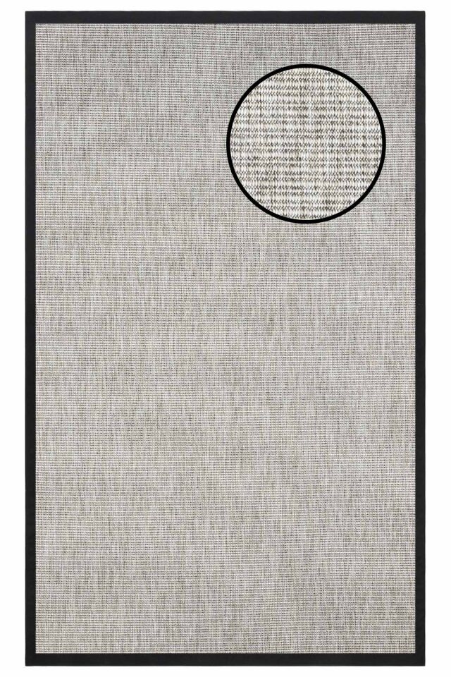 3663 Gri Düz Dokulu Sisal Halı Siyah Bordür - 100x200