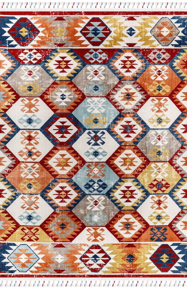 Antique AN002 - Etnik Desenli Vintage Hav Toz Vermez Halı 100x200