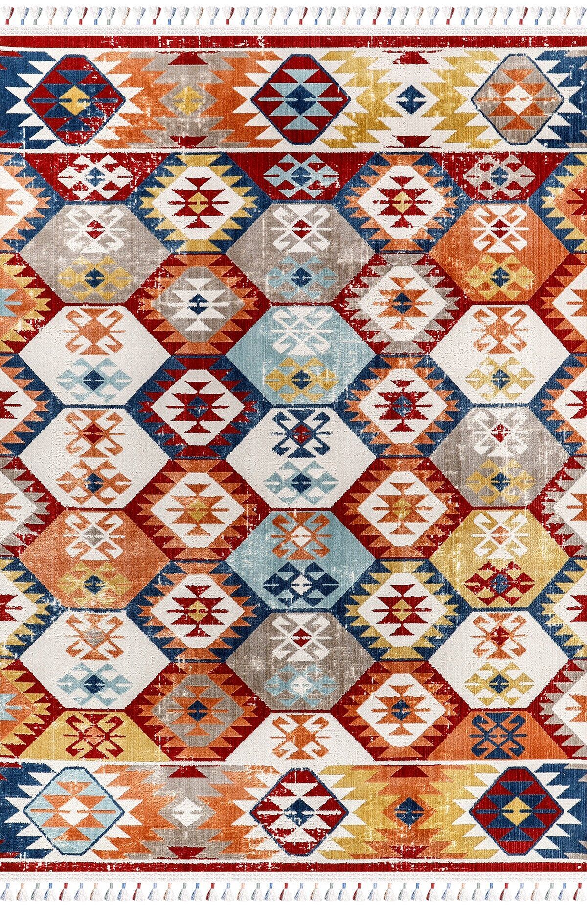 Antique AN002 - Etnik Desenli Vintage Hav Toz Vermez Halı 160x230