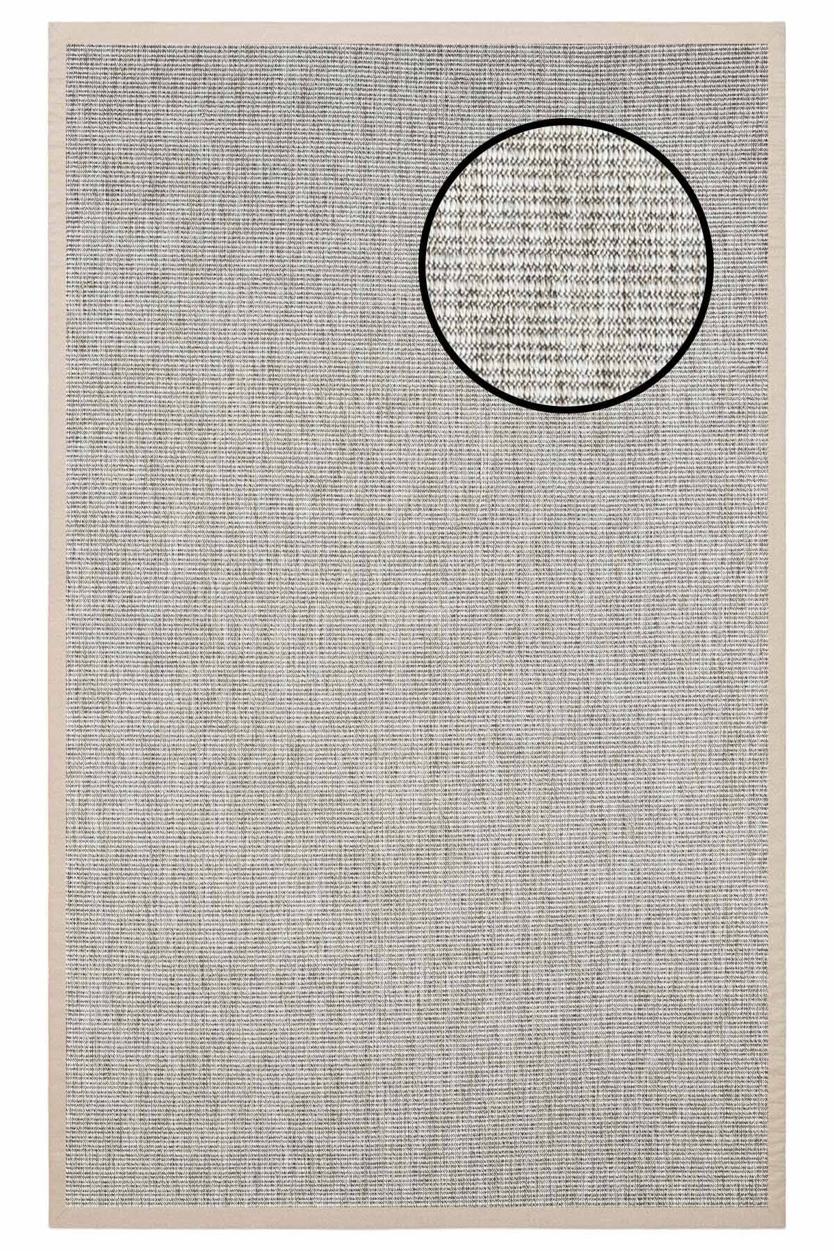 3663 Gri Düz Dokulu Sisal Halı Bej Bordür - 120x180