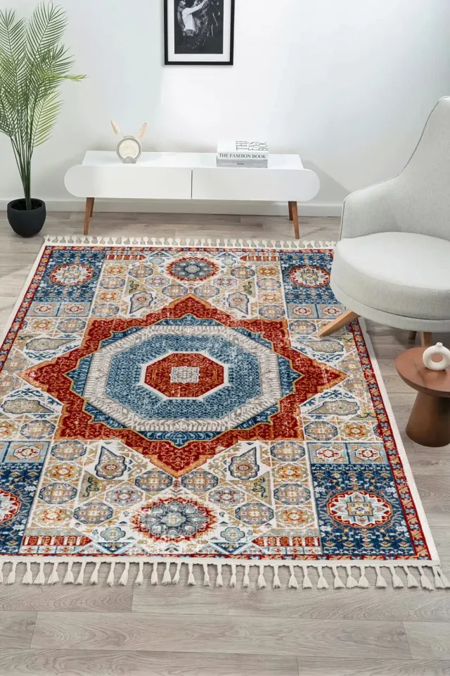 Antique AN003 - Etnik Desenli Vintage Hav Toz Vermez Halı