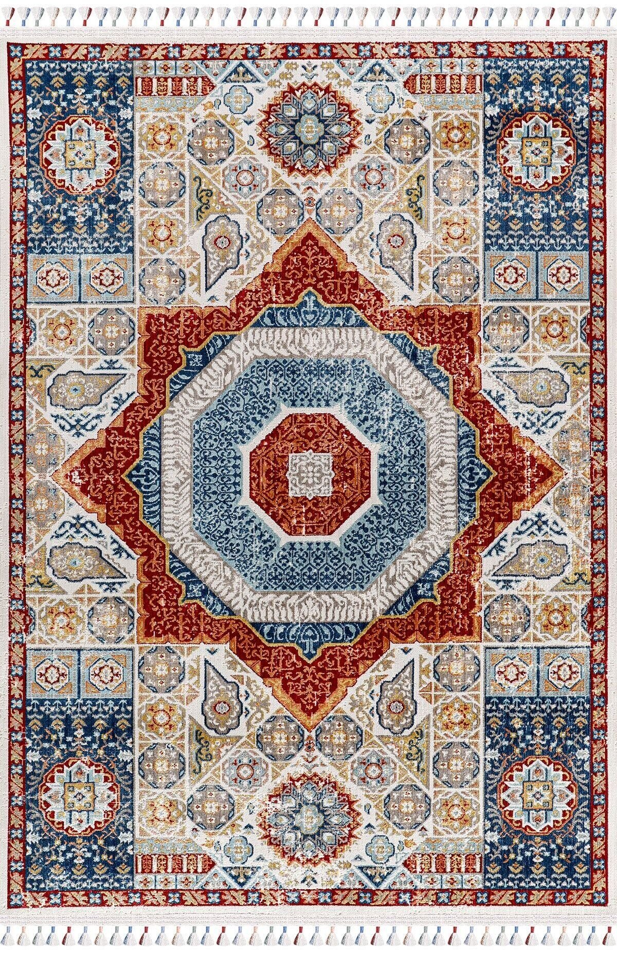 Antique AN003 - Etnik Desenli Vintage Hav Toz Vermez Halı