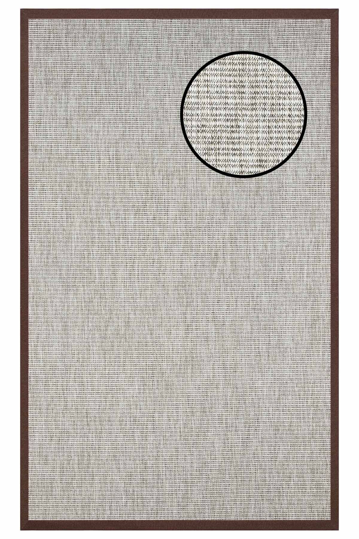 3663 Gri Düz Dokulu Sisal Halı Kahve Bordür - 160x230