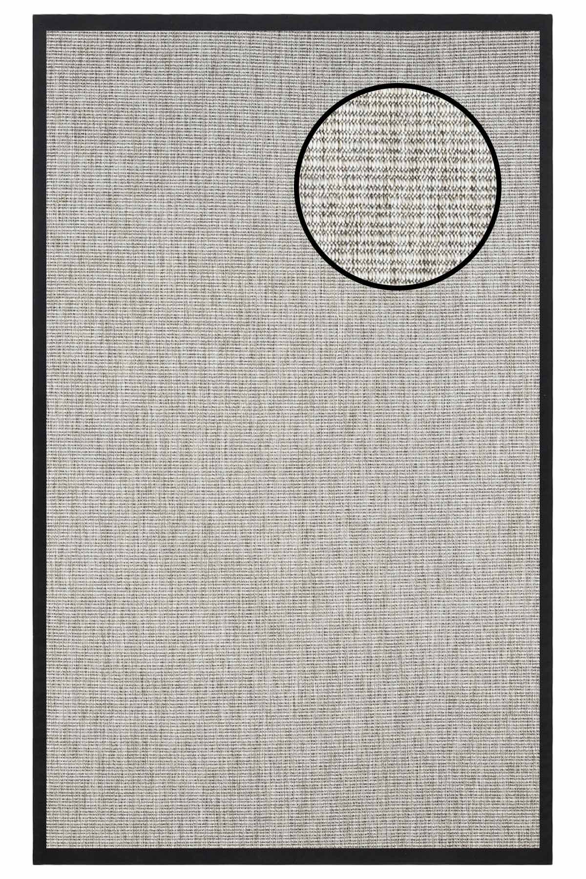 3663 Gri Düz Dokulu Sisal Halı Siyah Bordür - 160x230