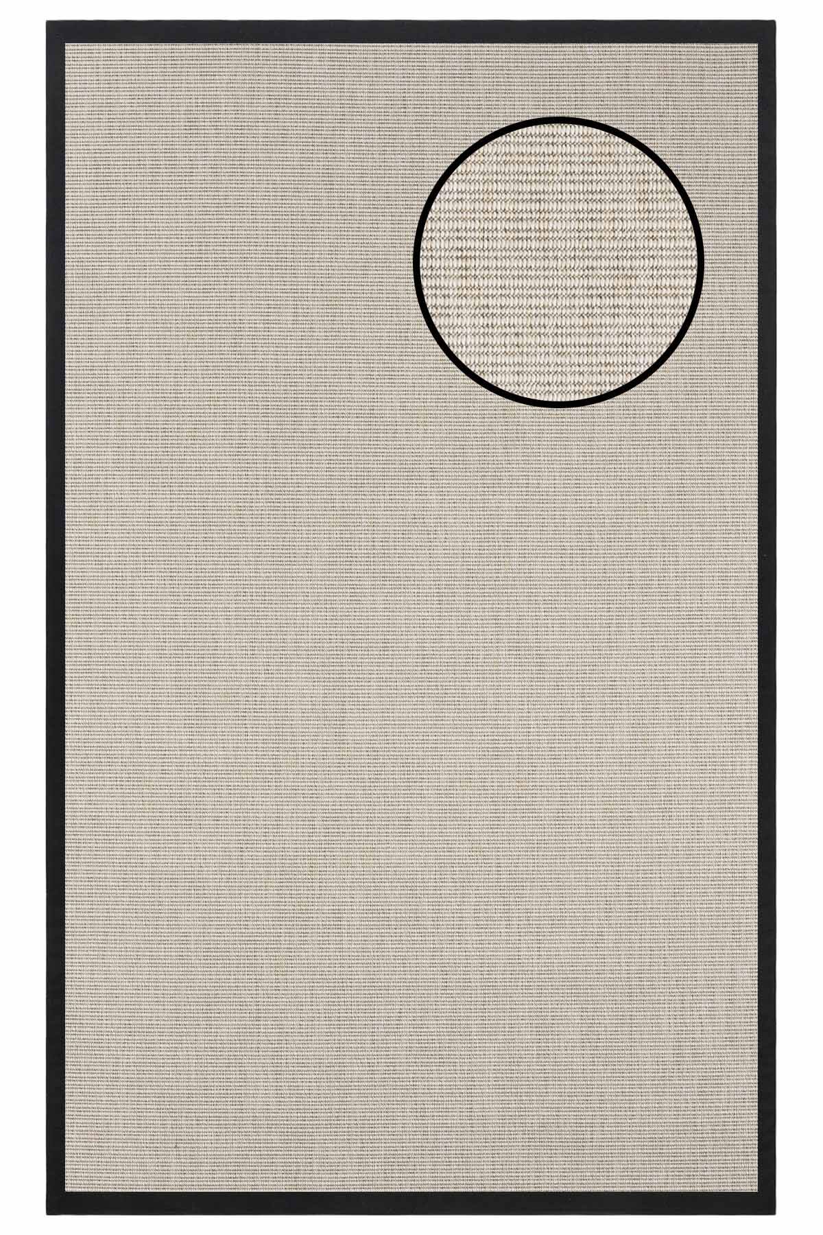 4663 Krem Düz Dokulu Sisal Halı Siyah Bordür - 80x150