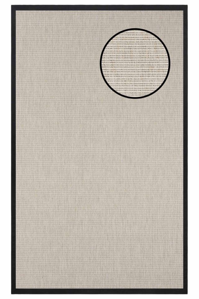 4663 Krem Düz Dokulu Sisal Halı Siyah Bordür - 80x150