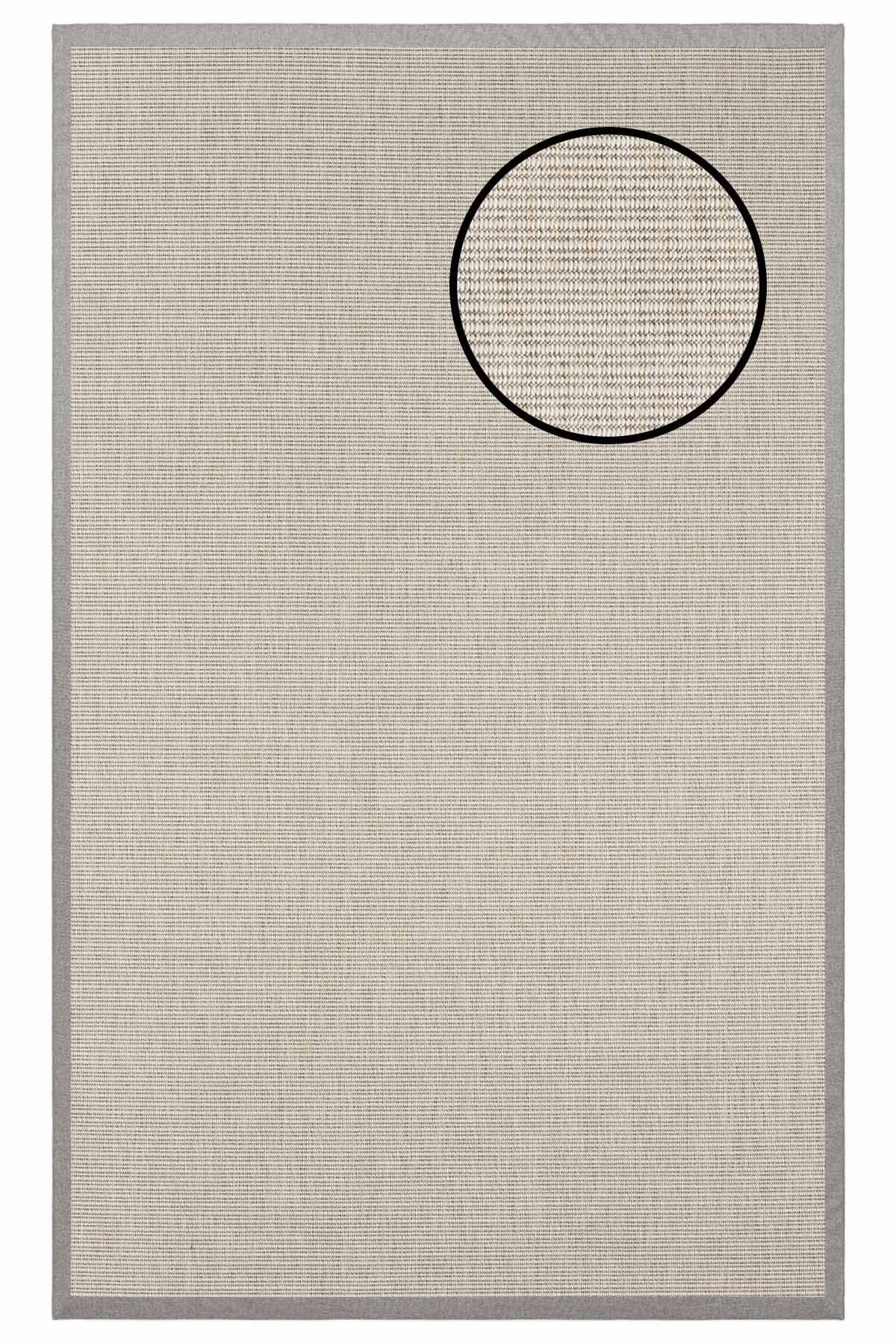 4663 Krem Düz Dokulu Sisal Halı Gri Bordür - 80x300
