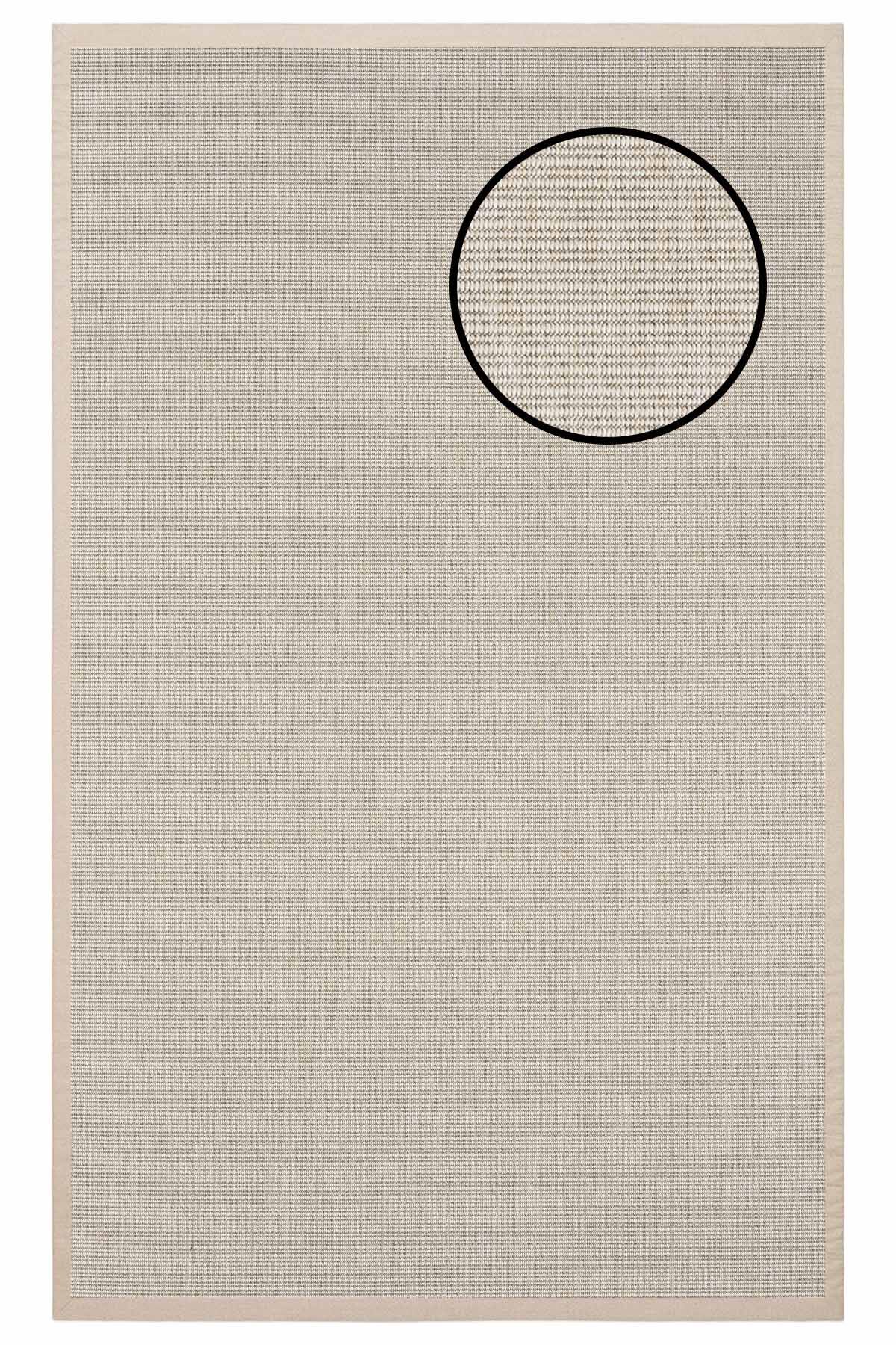 4663 Krem Düz Dokulu Sisal Halı Bej Bordür - 80x300