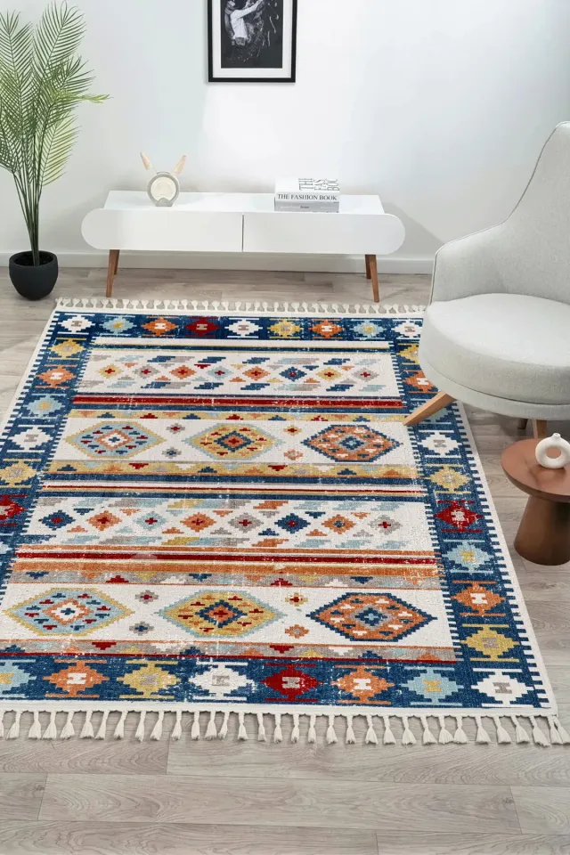 Antique AN006 - Etnik Desenli Vintage Hav Toz Vermez Halı 100x300