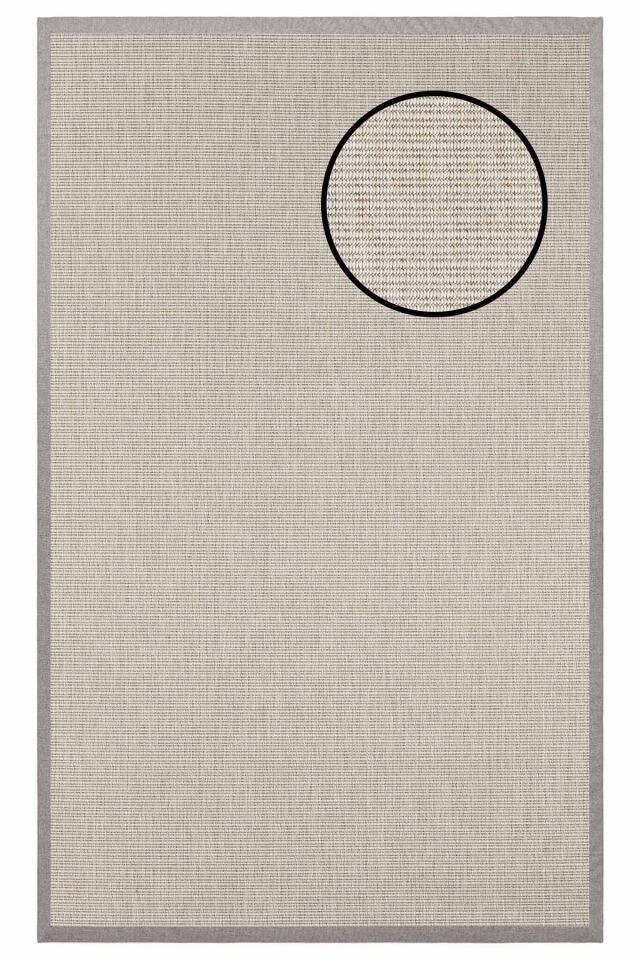 4663 Krem Düz Dokulu Sisal Halı Gri Bordür - 120x180